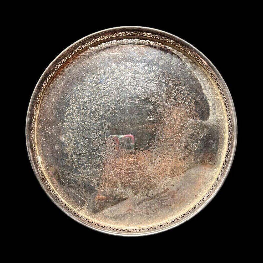 William Adams  Serving Cocktail Display Tray Italy Floral‎ MCM Silverplate 10"